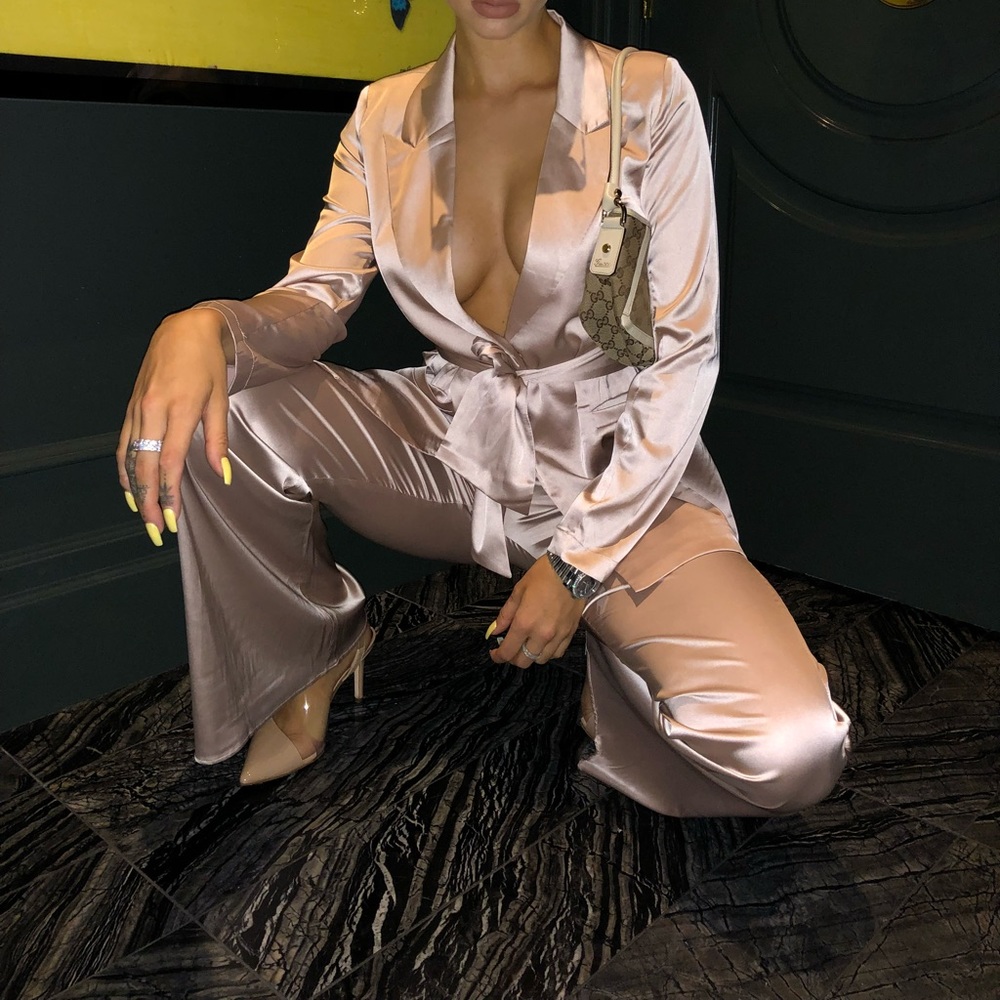 Champagne satin pantsuit